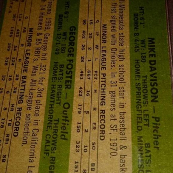 1971 TOPPS BASEBALL CARD GIANTS ROOKIES MIKE DAVISON/GEORGE FOSTER #276 EX 5 - Picture 6 of 6